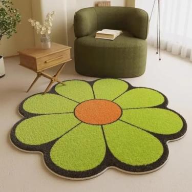 Imagem de Tapete de pelúcia macio e fofo em formato de flor, tapete simples para decoração de sala de estar, lavável, para quarto, cabeceira (tamanho personalizado/G)