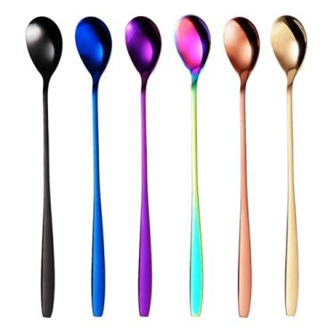 Imagem de GRÄWE Colher de sorvete Macchiato e colher longa de aço inoxidável, ideal para café, sobremesas e chá gelado, pode ser lavado na lava-louças, multicolorida