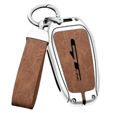 Imagem de Capa de couro para chave de carro compatível com peugeot GT-GTline 308 3008 2008 4008 5008, acessórios automotivos de couro de alta qualidade(Brown)