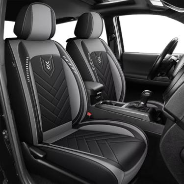 Imagem de DISUTOGO Capas de assento adequadas para Toyata Tacoma 2024 2025 2026 Conjunto dianteiro com capa de almofada de couro impermeável para veículos automotivos para carros e caminhões (preto e cinza