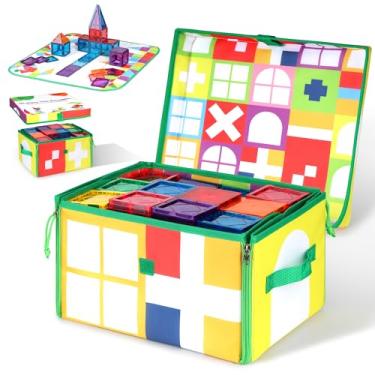 Imagem de Sacos de armazenamento de azulejos magnéticos, caixa de armazenamento de azulejos com ímã dobrável com tampa e alças, organizador de brinquedos magnéticos para blocos de construção STEM, brinquedos
