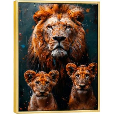 Imagem de Quadro Canvas com Moldura Flutuante, Família Leão, 40x50 cm, Arte Para Quarto, Sala, Corredor