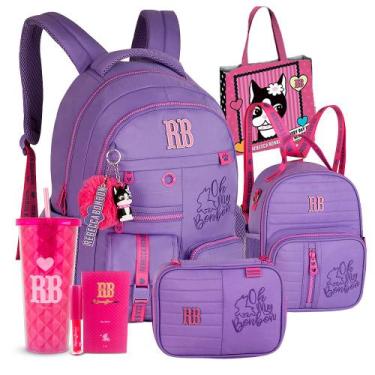 Imagem de Kit Mochila Rebecca Bonbon Lancheira Térmica Estojo Box, RB26339 Lilás