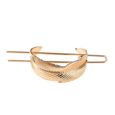 Imagem de Grampo de cabelo de liga de cor sólida elegante - Design de folha de metal para atualizações femininas, dourado