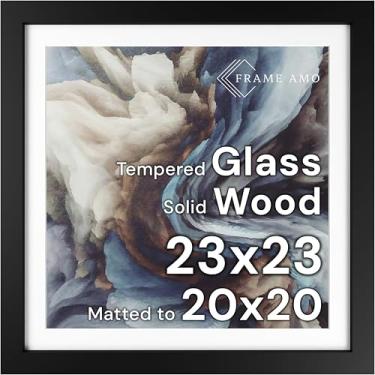Imagem de Frame Amo Moldura para pôster de madeira maciça preta, 58 x 58 cm, tapete branco para imagem de 50 x 50 cm, frente de vidro temperado, 3,8 cm de largura, 2,5 cm de espessura, alta qualidade
