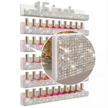 Imagem de YMVV Prateleira de esmalte de parede - Suporte de esmalte de cristal diamante de 38 cm, armazenamento de cosméticos e produtos de beleza, pacote com 6