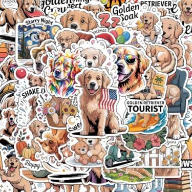 Imagem de Adesivos Golden Retriever 60 peças de vinil à prova d'água para capacete, decalques de garrafas de água para diário, laptop, telefone para adultos