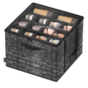 Imagem de SONGMICS Organizador de sapatos para armário, serve para 16 pares, caixa de armazenamento de sapatos, recipiente de tecido com alças e capa transparente, para quarto, entrada, armário, tinta preta