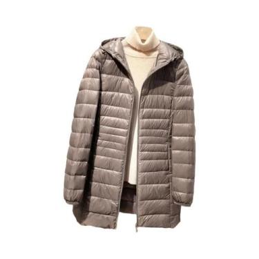 Imagem de Casaco Feminino Longo E Quente De Plumas, Jaqueta Leve Com Bolsa De Ar