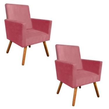 Imagem de Kit 02 Poltrona Decorativa Nina Suede Rose com Encosto Alto - D'Rossi
