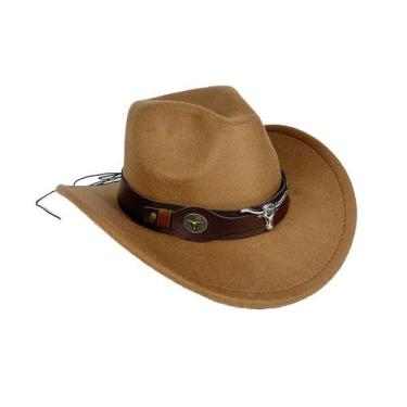 Imagem de Chapéu de cowboy verde oliva com pulseira de couro de veado Bull Head 