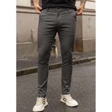 Imagem de Calça Sarja Alfaiataria Social Masculina Slim Cinza Premium-Masculino