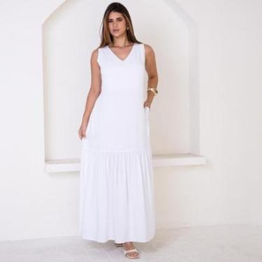 Imagem de Vestido Longo com Barra Franzida BBonnie Isabelly Branco-Feminino