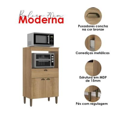 Imagem de Balcão 2 Fornos 70 cm 2 Portas e 1 Gaveta Moderna Capuccino Off white 