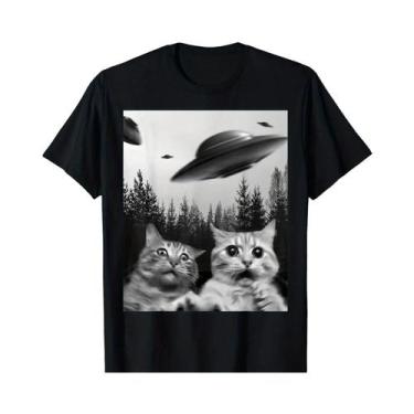 Imagem de Camiseta Feminina Engraçada Com Estampa De Gato E OVNI, Camiseta De Ma
