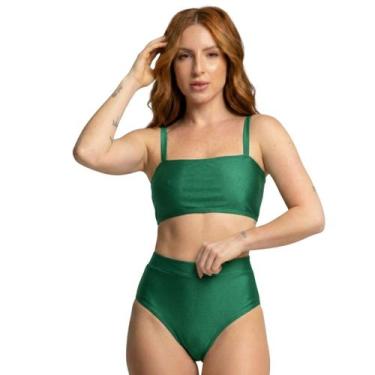Imagem de Biquíni Cropped Hot Pants Top Faixa Liso Bella Fiore Cintura Alta Para