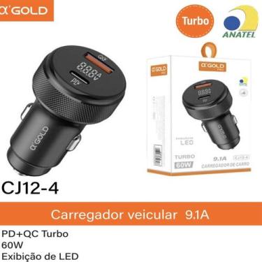 Imagem de Carregador Veicular Turbo 60w 12v USB 3.0 Tipo C com LED PD QC4.0 Carr