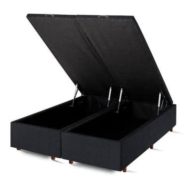 Imagem de Base Box Baú King Bipartido Suede Preto 42x193x203