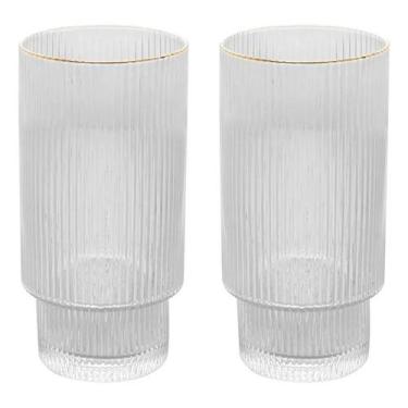 Imagem de Conjunto 2 Copos Altos Fio De Ouro Canelado Cristal 400ml Wolff