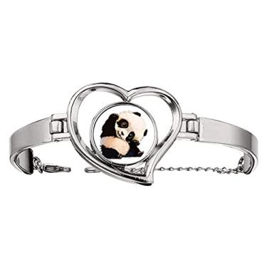 Imagem de N/A N/A Pulseira de bebê adorável bebê China Panda Cubs Trottie pulseira coração joia fio bracelete, medium, metal