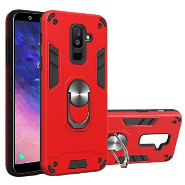 Imagem de LVSHANG Capa de telefone para Samsung Galaxy A6 Plus 2018/A9 Star Lite, capa à prova de choque de nível militar com suporte magnético para carro anel suporte capa protetora (cor: vermelha)