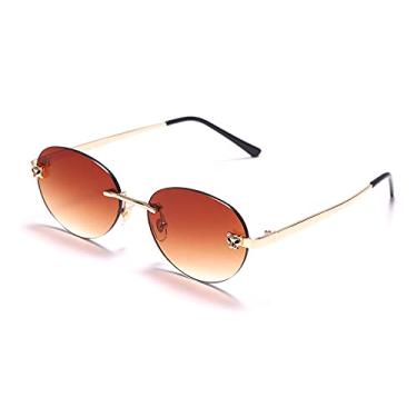 Imagem de Óculos de sol ovais sem aro retrô feminino designer de luxo tons gradiente masculino óculos de sol uv400 vintage óculos, 2, tamanho único