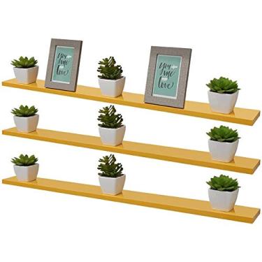 Imagem de Kit 3 Prateleiras 80 x 20cm Amarela Suporte Invisível