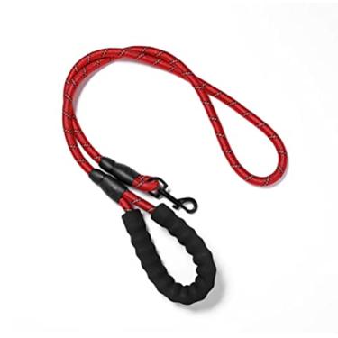 Imagem de Guia para cachorro reflexiva animal de estimação do tecer de náilon à prova de explosão lixiviação para cães médios e grandes punho durável confortável wlaking lead rope (vermelho)