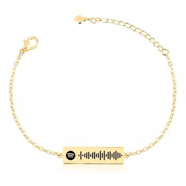 Imagem de Pulseira Personalizada Placa Retangular Spotify Banhada Em Ouro 18K