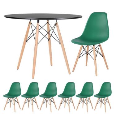 Imagem de KIT - Mesa redonda Eames 100 cm preto + 6 cadeiras Eiffel DSW