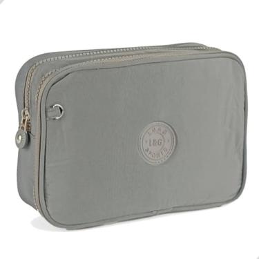 Imagem de Estojo Escolar Feminino Box Grande Bolsinha Colorida Caneta Lapis Organizadora Divisorias (CINZA)