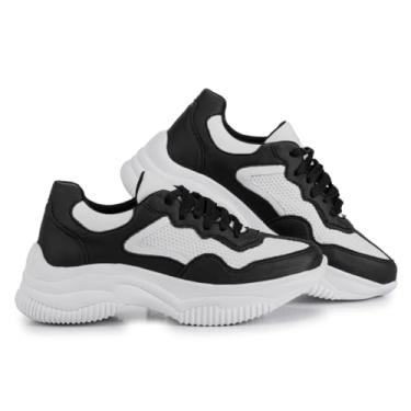 Imagem de Sneaker Tênis Chunk Feminino Branco/Preto sola alta Diferenciado Flatform Tamanho:40;Gênero:Feminino;Cor:Branco