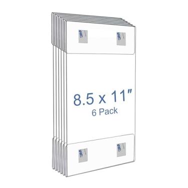 Imagem de NIUBEE Porta-placas de plástico acrílico transparente 21 x 28 cm com gancho e laço removíveis, suporte de menu de documentos para escritório, casa, loja, restaurante - sem perfuração (pacote com 6)