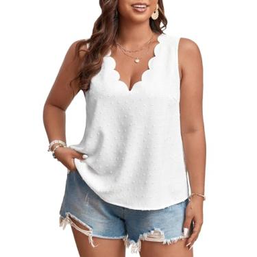 Imagem de SweatyRocks Camiseta regata feminina plus size com decote em V sem mangas com pontos suíços colete simples blusas de chiffon, Branco, XXG Plus Size