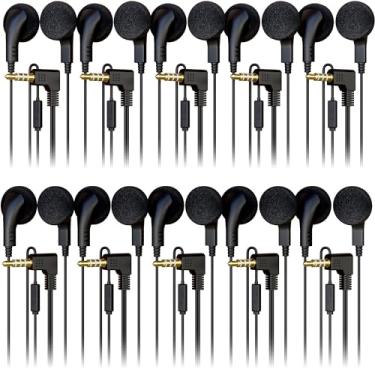 Imagem de Bulktech Fones de ouvido intra-auriculares com fio com microfone, controle remoto, conector de 3,5 mm e capas de esponja, em massa, pacote com 10, cor preta