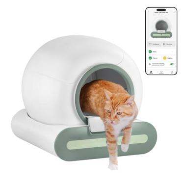 Imagem de Caixa de Areia para Gatos,Caixa de Areia para Gatos Grande Caixa de Areia Autolimpante de Grande Capacidade 65L+9L, Controle APP