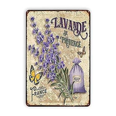 Imagem de Placa de metal vintage lindas flores lavanda pôster placas de estanho placa retrô decoração de parede presente para casa cozinha escritório clube bar academia 20 x 30 centímetros