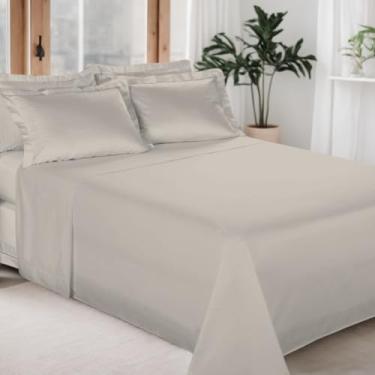 Imagem de Jogo de Cama 300 FIOS, Liso, Lençol Percal 100% Algodão, 4 Peças - Bem Lunar (Bege Fendi, Casal)