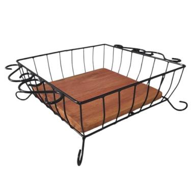 Imagem de Fruteira rústica de mesa quadrada feita em ferro e madeira