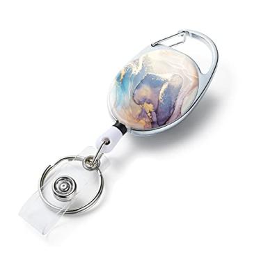 Imagem de Carretéis de crachá retráteis, porta-crachás retráteis, com estampa colorida dupla face, chaveiro retrátil, clipe de crachá e chaveiro, corda retrátil de nylon durável