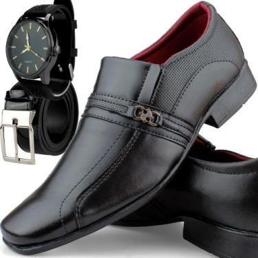 Imagem de Kit Sapato Masculino Social Preto Com Relogio e Cinto - SAPATOWAY, Pre