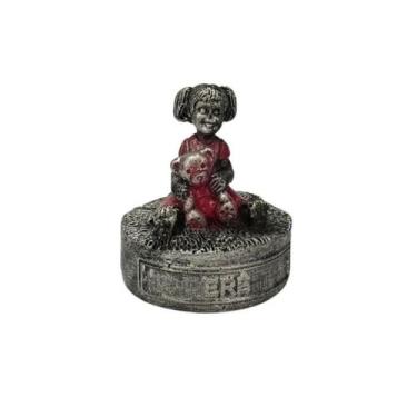 Imagem de Escultura Erê Menina Prata e Rosa Vintage em Resina 5 cm - Lua Mística