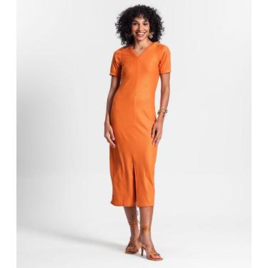Imagem de Vestido Midi Ribana Canelada Lurex Rovitex Laranja, G, Laranja