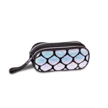 Imagem de Estojo escolar duplo escamas sereia paete - Clio, Preto