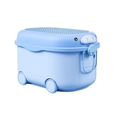 Imagem de Sem Bagunça - Caixa Organizadora Infantil - Cesto Organizador Com Tampa E Rodinha Decorativo para Roupas, Brinquedos e Acessórios. Modelo: Caminhão, Pato, Urso, Porco e Pinguim (Porco M Super Azul)