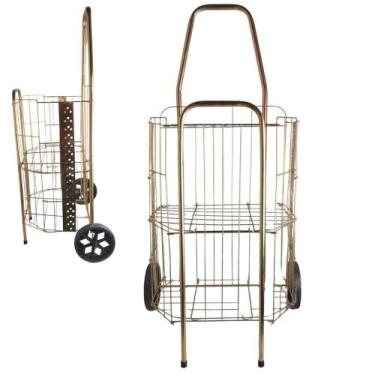 Imagem de Carrinho de Feira Aço Dobrável Compacto Dourado - Lares