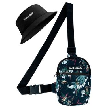Imagem de Kit Chapeu Bucket Preto + Shoulder Bag Mini Bolsa Lateral Masculina Pe