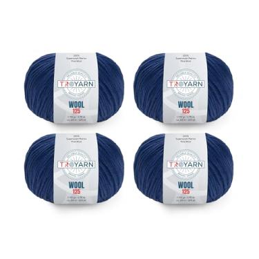 Imagem de Troyarn Lã 125 (pacote com 4 novelos) 100% lã fina de merino superwash peso leve #3 fio macio de tricô e crochê para crochê e tricô (10 x 50 ml)/(4 x 125 jardas) (10931 - azul marinho)