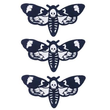 Imagem de Pacote com 2, traça preta bordada de ferro de terror no broche de patch DIY emblema punk crânio acessórios de roupas Dia das Bruxas dos Mortos
