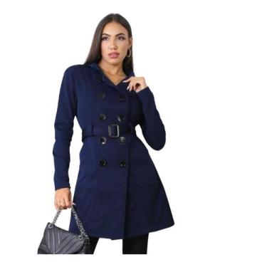 Imagem de Sobretudo casaco Feminino Com 10 Botoes - AG Acessórios, Azul marinho,